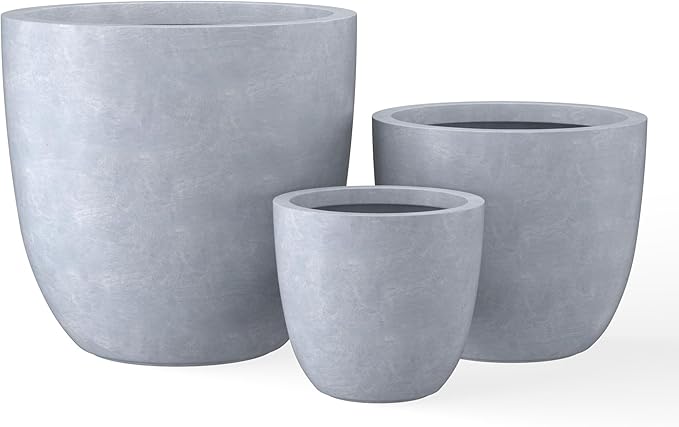 Kante 18",14",10" Dia Concrete Round Planters (Set of 3), Outdoor Indoor Large Planter Pots with Drainage Hole and Rubber Plug for Home Patio Garden, Slate Gray Kante