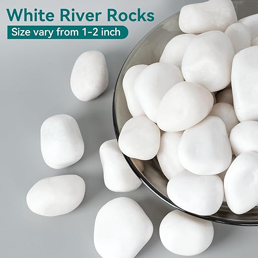 5 lbs White Rocks for Landscaping, 1-2 inch Decorative Rocks for Plants Indoor, Large Polished River Rocks for Garden, Outdoor Landscaping, Walkways, Yard, Plants Pots, Vases, Crafts OutdoorD%C3%A9cor