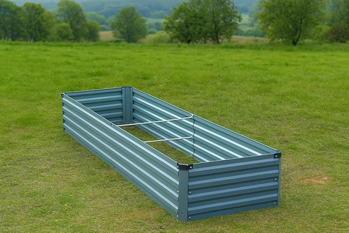 2 Pack 6x1.5x1FT Galvanized Raised Garden Bed Kit, Outdoor Metal Planter Box for Vegetables, Bottomless Rectangular Gardening Bed with Support Rods, Tool-Free Assembly, Gray Meberam