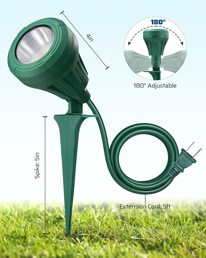 DEWENWILS 120V Spotlight Outdoor, 500LM Waterproof LED Spot Light with 3 Extra Lenses (Red Yellow Green), Landscape Lighting for Holiday, Trees, Flag, 5FT Extension Cord, UL Listed DEWENWILS