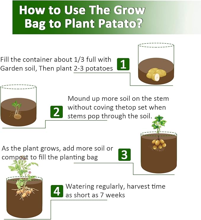 JJGoo Potato Grow Bags, 4 Pack 10 Gallon with Flap and Handles Planter Pots for Onion, Fruits, Tomato, Carrot - Black JJGoo