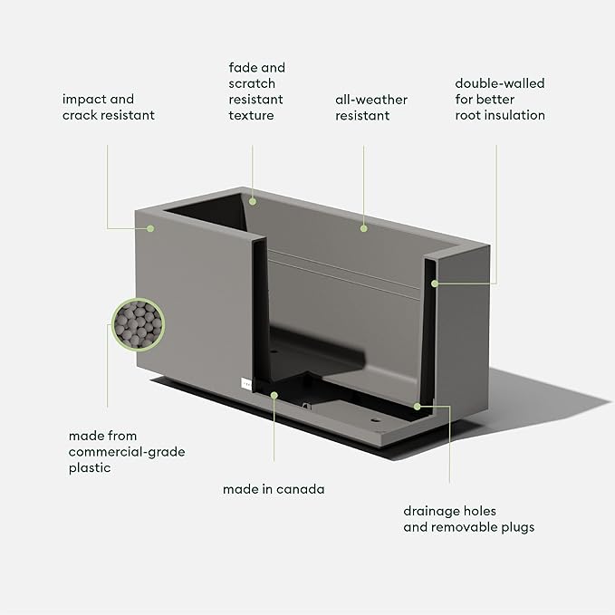 Veradek Block Series Long Box Planter - Large Rectangular Planter for Indoor or Outdoor Patio/Porch | Durable All-Weather Use with Drainage Holes | Modern Décor for Tall Plants, Flowers or Shrubs VeradekOutdoor