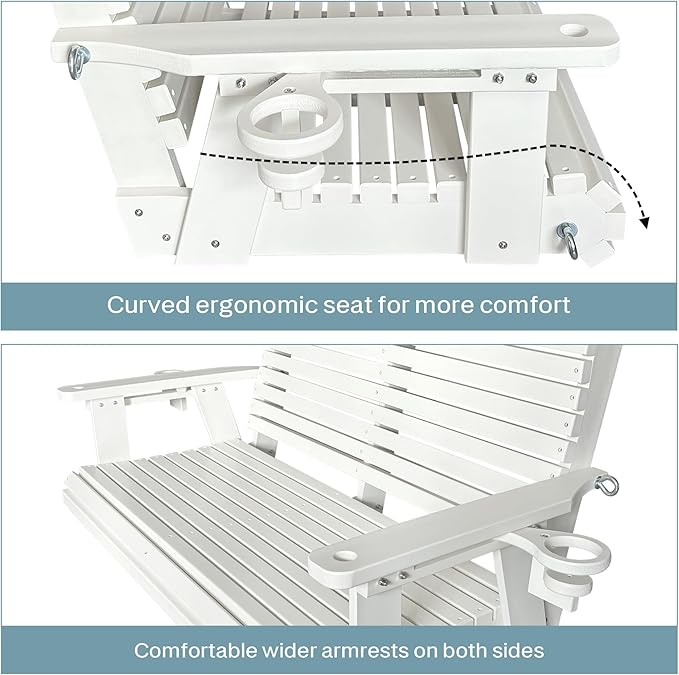 HDPE Porch Swing with 18/8 Stainless Steel Bolts, Ergonomic Design, Ultra Weather-Resistant, Heavy Duty 1200 LBS, for Outdoor Patio Garden Yard (Vanilla White) FortuneCandy