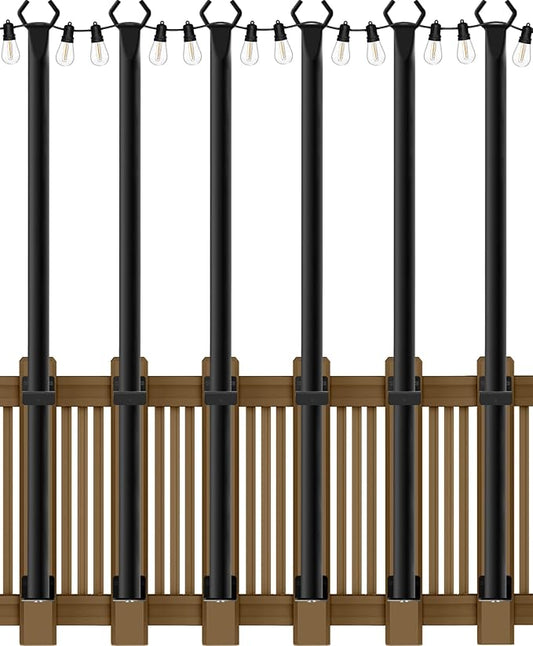 AILBTON 6 Pack 5Ft String Light Poles,Light Poles for Outside String Lights,Outdoor Light Poles with Fence Bracket,Metal Pole Stand for Patio,Backyard,Deck AILBTON