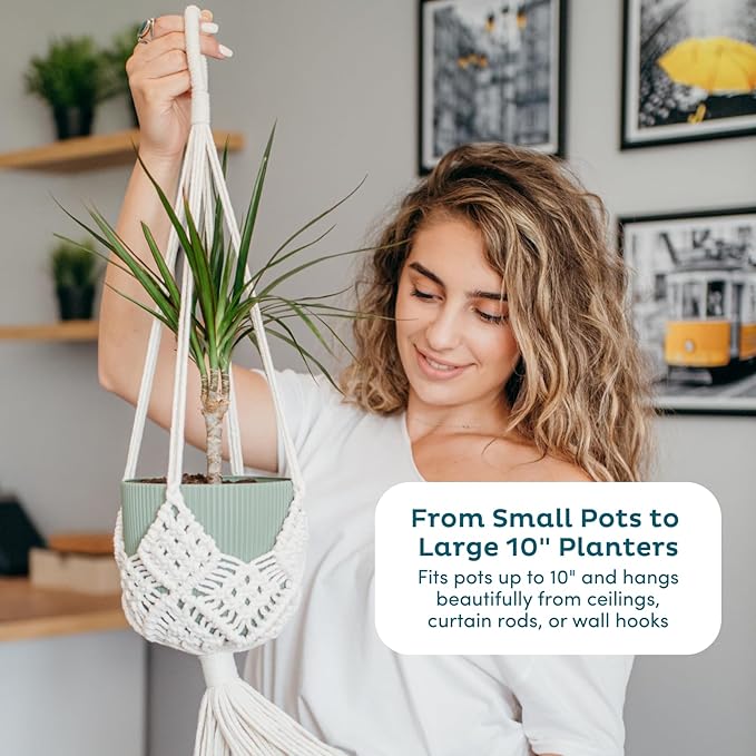 Nook Theory 4-Pack Macrame Plant Hangers with 8 Hooks - Hanging Planters for Indoor Plants, Boho Macrame Hangers Indoor Outdoor, Decorative Plant Hanger Indoor (Black) NookTheory