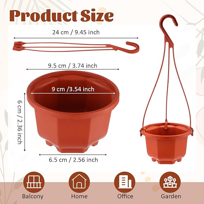 Roshtia 50 Pcs 3.7 inch Plastic Hanging Plant Pots with Hooks Flower Pots Baskets Outdoor Hanging Nursery Planter Holder for Home Garden Balcony Porch(Brown, 3.7 inch) Roshtia