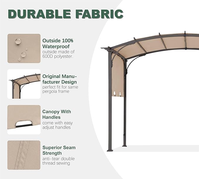 85''x 208'' Universal Doubleton Steel Pergola Replacement Cover for Pergola L-PG080PST, (Light Beige) Rootora