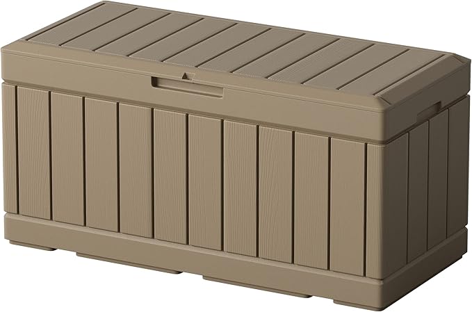 Greesum 82 Gallon Resin Deck Box All Weather Large Outdoor Storage for Patio Furniture, Toys, Garden Tools, Lockable, Light Coffee BuynowfromGreesum