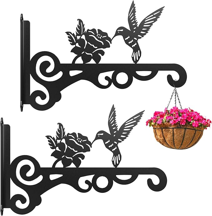 2-Pack Aesthetic Wall Plant Hanger Indoor and Outdoor – 10 Inch Metal Hanging Plant Bracket with Beautiful Bird Pattern – Anti Rust Plant Hooks for Hanging Plants, Bird Feeder, Wind Chime, Lantern Qiaomeiysp