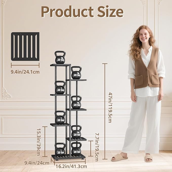 LASZOLA 6 Tier Plant Stand Indoors Outdoors for Large Heavy Duty Planter, Black Metal Tall Flower Holder Rack with Multiple Shelf for Modern Patio Corner, Vertical Organizer, Weather Resistant Bracket LASZOLA