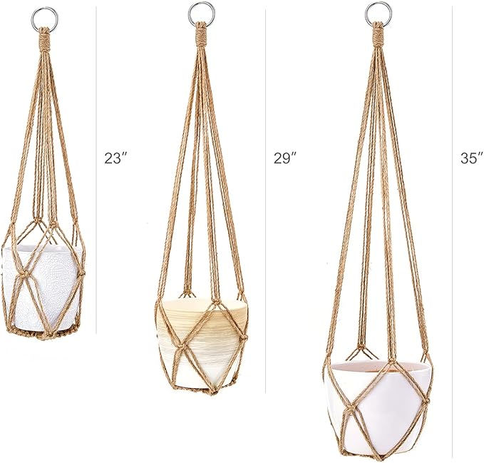 Dahey Macrame Plant Hanger Set of 3 with Hooks Indoor Hanging Planter Basket 35"/29"/23" Handmade Woven Cotton Rope Flower Pot Crochet Plant Holder Stand for Boho Home Decor No Tassels,Brown Dahey