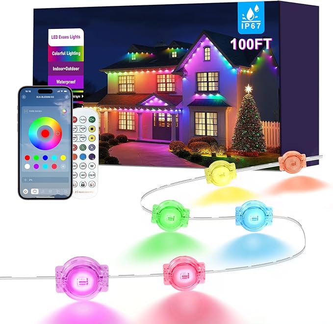 100FT Permanent Outdoor Lights for House, 2025 RGB LED Waterproof Christmas Lights Outdoor with Smart APP Remote Control, Outside Eaves Lighting House Decor for Holiday, Halloween, Roof, Party, Daily BonvePet