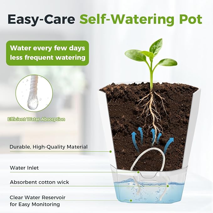 6 Pack Self Watering Pots for Indoor Plants, 5 Inches Self Watering Planters African Violet Self Watering Clear Pots for Plants Herb Orchid Flower Houseplant, Dark Grey Planterhoma