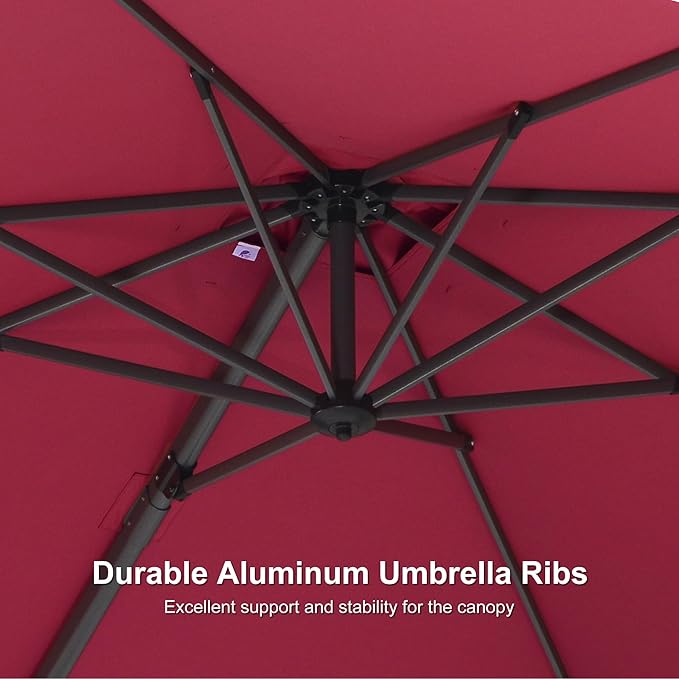 PURPLE LEAF 8' X 8' Patio Umbrella with Steel Plate Base for Pool 7' High Offset Outdoor Cantilever Umbrella Swimming Pool Umbrella with 360°Rotation for Poolside Terra PURPLELEAF