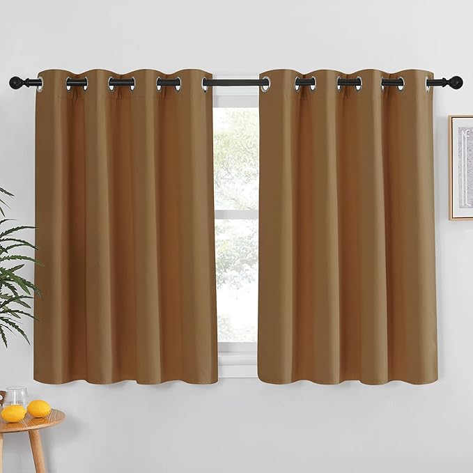NICETOWN Gold Brown Blackout Curtain for Living Room - Solid Thermal Insulated Grommet Blackout Panel/Drape for Bedroom Kitchen Window (1 Panel, 52 inches Wide by 54 inches Long) NICETOWN