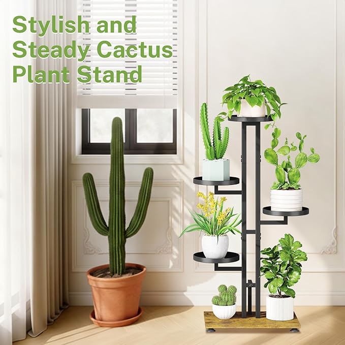 iDavosic.ly 4 Tier Plant Stand Indoor Outdoor, Tiered Corner Multiple Flower Pot Holder Shelf, Metal 34 Inch Tall Display Rack for Patio Porch Living Room Garden Balcony Bedroom, Black iDavosicly