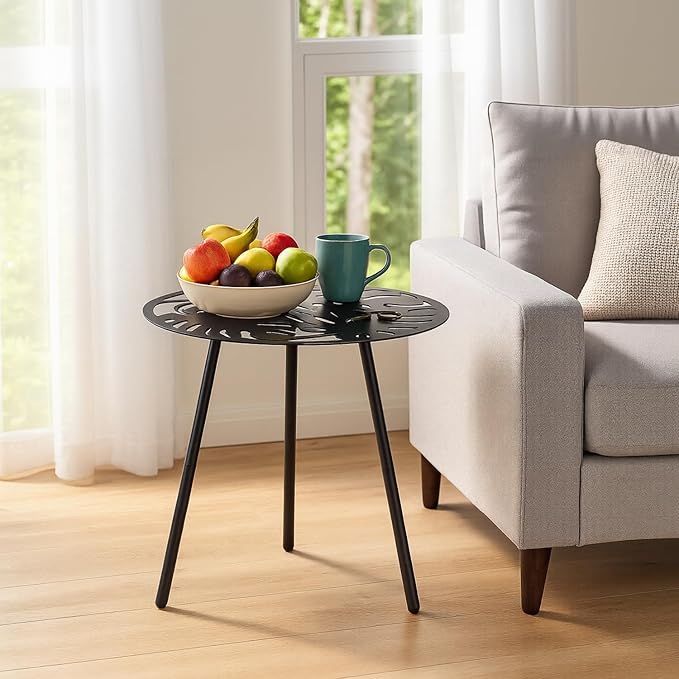 1 Pack Extra-Large Metal Outdoor Side Tables 18 Inches Outside End Table for Patio Round Accent Garden Corner Table for Small Spaces, Balcony, Porch Plant Stand Indoor PartyZealot