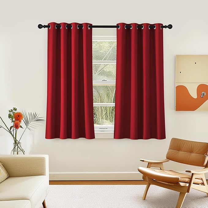 NICETOWN Room Darkening Short Curtain 54 inches Long for Living Room, Grommet Sound Reducing Thermal Insulated Curtains for Bedroom Nursery Window, 46W x 54L, 1 Piece, Burgundy Red NICETOWN
