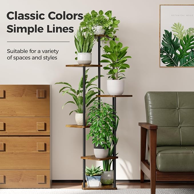 Bamworld Tall Plant Stand Indoor 6 Tier Plant Holder for Multiple Plants Corner Shelf Stand for Patio Garden Balcony Living Room Bedroom Brown Bamworld
