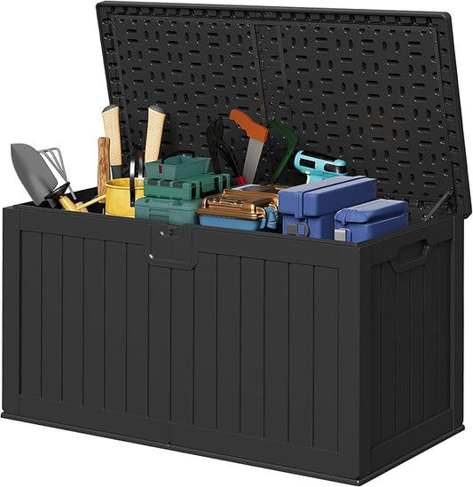 Devoko 240 Gallon Double-Wall Deck Box with Divider, Side Handles, Resin Outdoor Large Storage Box Waterproof and Lockable for Patio Furniture, Garden, Pool (Black) DEVOKO
