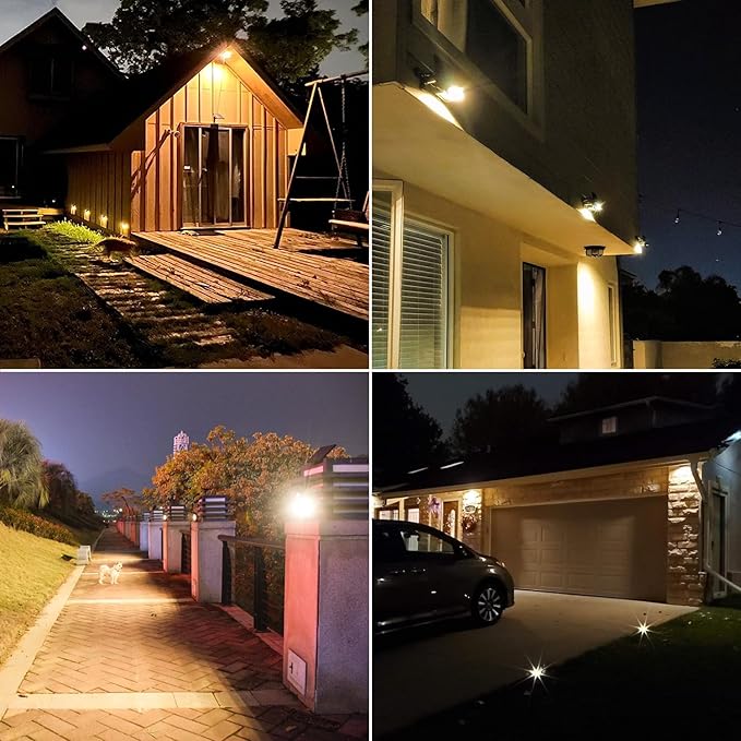 Solar Flood Lights Outdoor with 16FT Cable Dusk to Dawn 4400mAh LED Solar Spot Light Waterproof 3000K for Outside, Porch, Barn, Flag Pole, Warm White 2 Pack OusamLED