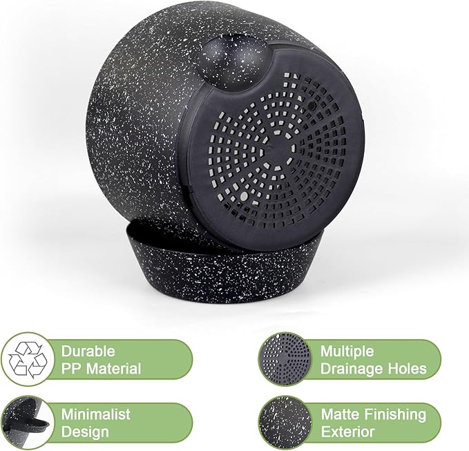12/10/9 inch Large Self Watering Pots, Planter, Plant Pots with Mesh Drainage Holes for Indoor Outdoor Garden Plants, Plastic Flower Pots with Removable Deep Reservoir, Speckled Black WSMKSZ