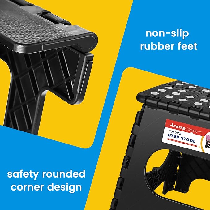 ACSTEP Folding Step Stool 11 Inch, Sturdy Plastic Foldable Step Stool for Kids & Adults, Non Slip Lightweight Collapsible Foot Stools Holds 300 lbs, Ideal for Kitchen, Bathroom, Bedroom, Outdoor ACSTEP