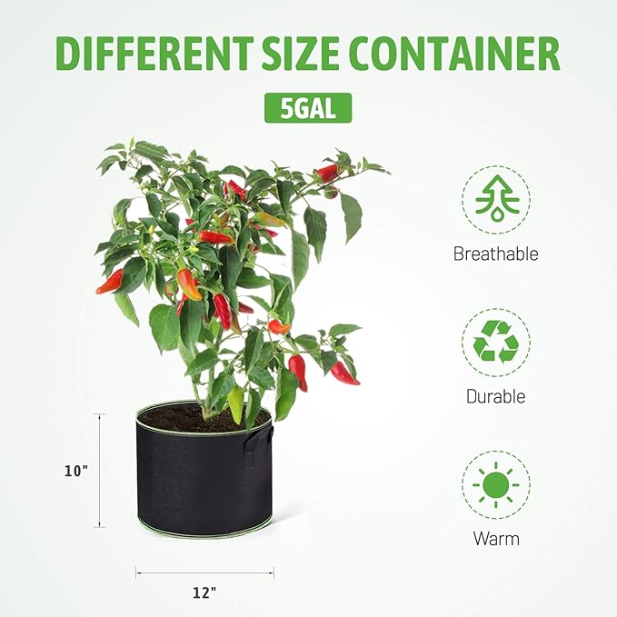Delxo Garden Grow Bags 5 Gallon 10Pack Reusable Plant Growing Bags Fabric Pots for Planting Vegetable Delxo