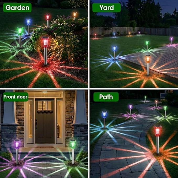 Solar Outdoor Lights, 10 Pack Solar Pathway Lights Outdoor Waterproof, Stainless Steel Stake Lighting for Garden Yard Path Walkway Driveway Patio Lawn Outside Decor,Color Changing EYROSA