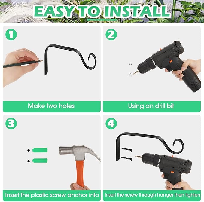 12 Pack Hanging Plant Bracket 7.3 Inches Metal Hook Decorative Straight Hanger for Bird Feeders, Wind Chimes, Flower Baskets, Planters Indoor Outdoor Wall Chumia
