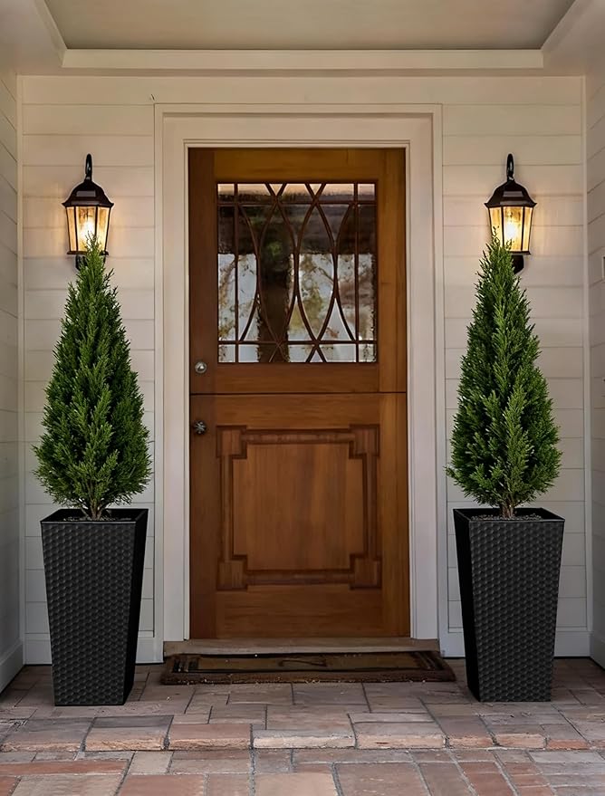 Sziqiqi Tall Planter for Indoor Outdoor: Set of 2 Large 21.6in Metal Taper Plant Pots with Inner Pots - Square Black Flower Pot with Drainage Holes for Outside Front Door Patio Garden Floor SZIQIQI