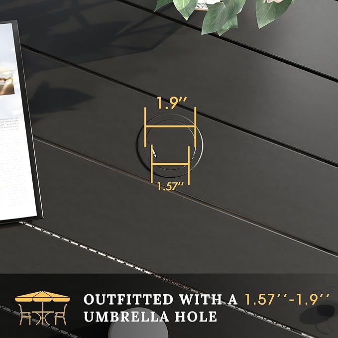 VICLLAX 5 Pieces Patio Dining Set, Outdoor Furniture Set Includes 1 Square Outdoor Table and 4 Stackable Patio Sling Chairs, Black Tabletop and Brown Fabric HOME