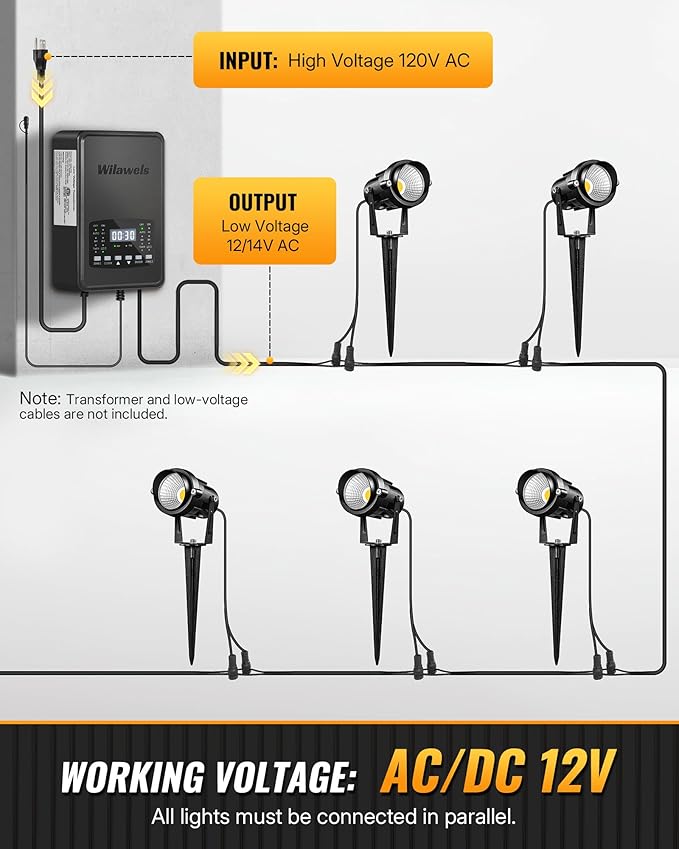 6W 700LM Low Voltage Landscape Lighting, 12V AC/DC 3000K Warm White LED Low Voltage Landscape Lights, IP65 Waterproof Outdoor Spotlights with Connectors for Garden Tree Yard 4 Pack W01SLP406 Wilawels
