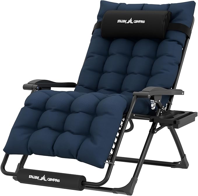 UDPATIO Oversized Zero Gravity Chair 29In XL Patio Reclining Chair with Cushion, Outdoor Folding Adjustable Recliner with Cup Holder, Foot Rest & Padded Headrest, Support 500LB, Navy UDPATIO
