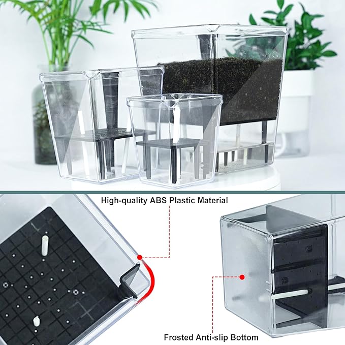Self Watering Pots Set, 3 Pack 5 Inch for Indoor Plants, Clear Nursery Planter With Deep Reservoir for Spider Plant, Orchid, African Violet IWNTWY