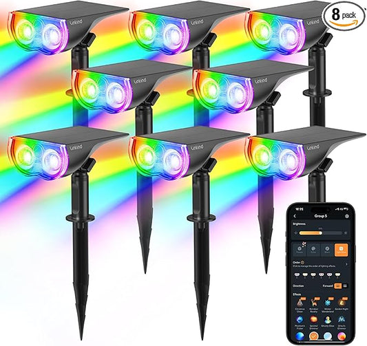 Linkind Smart Solar Spot Lights Outdoor SL5C, Solar Lights Outdoor Spotlight Cool/Warm White/Color Changing, APP/Voice Control IP67 Landscape Lighting for Yard, Garden, Pathway(8 Pack) Linkind