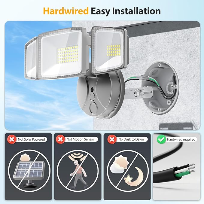 Onforu 75W LED Security Light, 7000LM Brightness Outdoor Flood Light Fixture Switch Controlled, IP65 Waterproof, 6500K White Wall Mount Exterior Security Floodlight for Eave, Yard, Garage, Porch Onforu