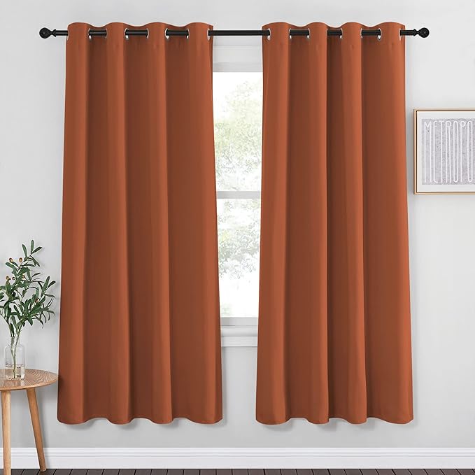 NICETOWN Blackout Bedroom Curtain 72 inches Long - Grommet Sound Reducing Window Treatment Privacy Drape Room Darkening Light Blocking for Living Room (Burnt Orange, 1 Panel, W52 x L72) NICETOWN