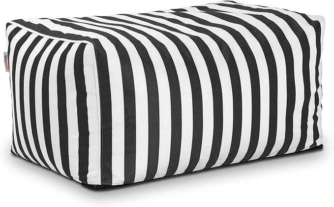 Jaxx Leon Outdoor Bean Bag Ottoman, Black & White Stripes Jaxx
