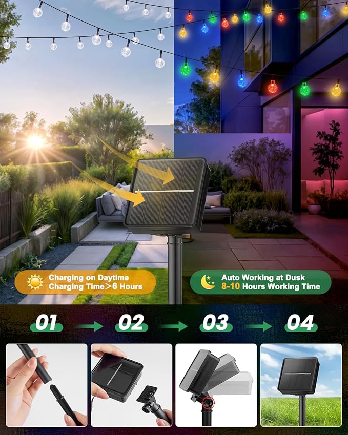 Brightown Solar String Lights Outdoor Waterproof, 2-Pack 120 LED 72Ft Total, Solar Powered Globe Patio Lights with 8 Lighting Modes for Garden Yard Porch Wedding Party Decor (Multicolor) Brightown