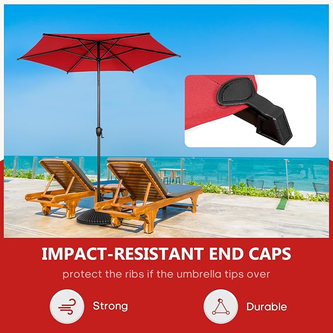 Abba Patio 7.5FT Lyon Outdoor Patio Umbrella Outdoor Table Umbrella with Push Button Tilt and Crank Market Umbrella 6 Sturdy Ribs UV Protection Waterproof for Garden Deck Backyard Pool Dark Red AbbaPatio
