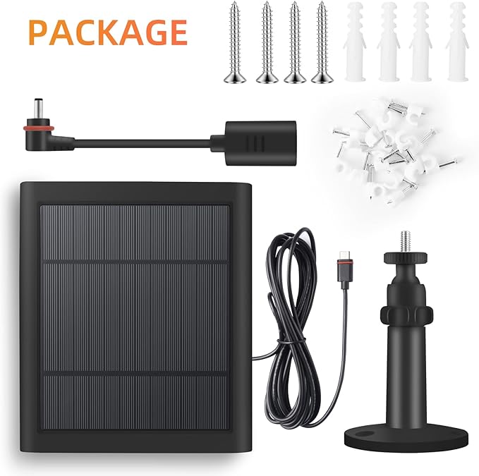 1 Pack 4W Solar Charger for Ring Spotlight & Stick Up Outdoor Cam, Black, High Efficiency, 10FT/3M Long Cable with USB-C to Ring Barrel Plug Paodekua