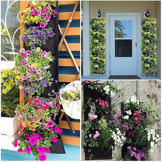 LITLANDSTAR Hanging Planter Bags, 2 Pack 7 Pocket Hanging Vertical Wall Planter Planting Grow Bags Outdoor Indoor Gardening Vertical Greening Flower Container (Black) LITLANDSTAR