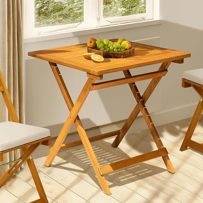 IDZO Legolas FSC Acacia Wooden Folding Table, Heavy Duty 270lbs Capacity, Elegant & Rustic Design for Garden, Backyard, Porch, Patio, Easy Assembly Idzo