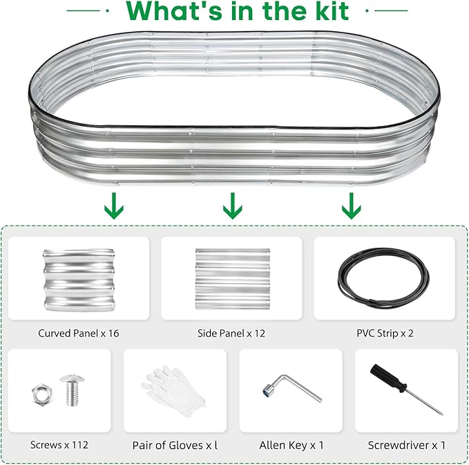 JERIA 2 Pcs 6×3×1ft Oval Raised Garden Bed,Galvanized Raised Garden Bed Kit Outdoor Metal Gardening Planter Box for Vegetable, Fruits, Flower，Herbs JERIA