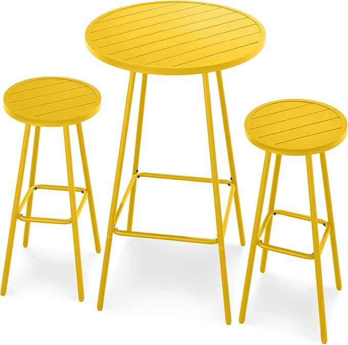Best Choice Products 3-Piece Patio Dining Set, Bar Height, Outdoor Bistro Set, Outdoor Round Bar Table w/ 2 Bar Stools, Steel - Yellow BestChoiceProducts