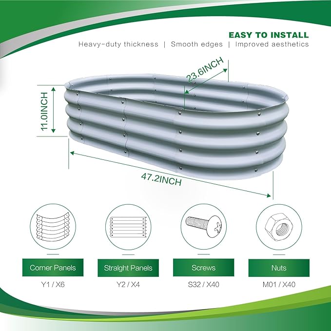 Gardmax 2 Pack Galvanized Raised Garden Bed, Lightweight Planter Boxes Outdoor with Easy Assembly, Large Garden Bed for Vegetables, Fruits, Flower Silver ChooseGardmaxforbetterlife