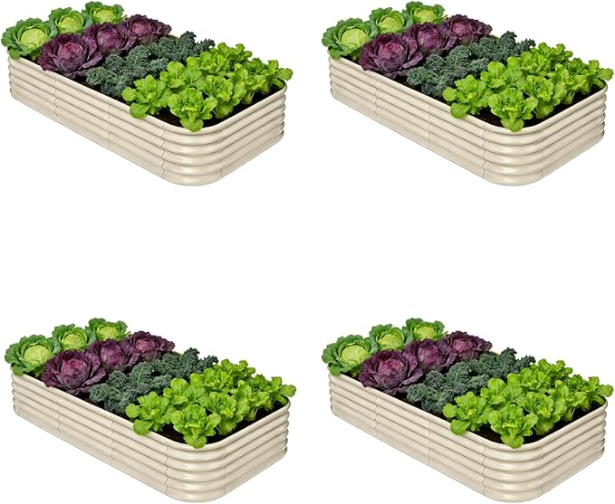 4-Pack Galvanized Raised Garden Bed 8x4x1.5 | 10x2x1.5 ft, 18" Tall Metal Planter Boxes Outdoor for Herb Vegetable, Modular Raised Flower Bed for Gardening with Zn-Al-Mg Coated - Sand Beige Annoell