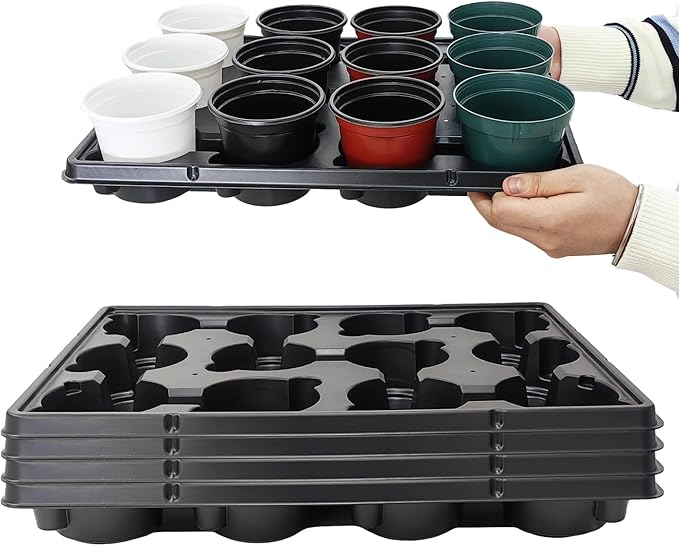 12 Cell Round Nursery Trays Thickened Durable Seedling Pots Shuttle Carrying Trays for Holding 4 inch Pots (16.85" 12.6", 5-Pack) RooTrimmer