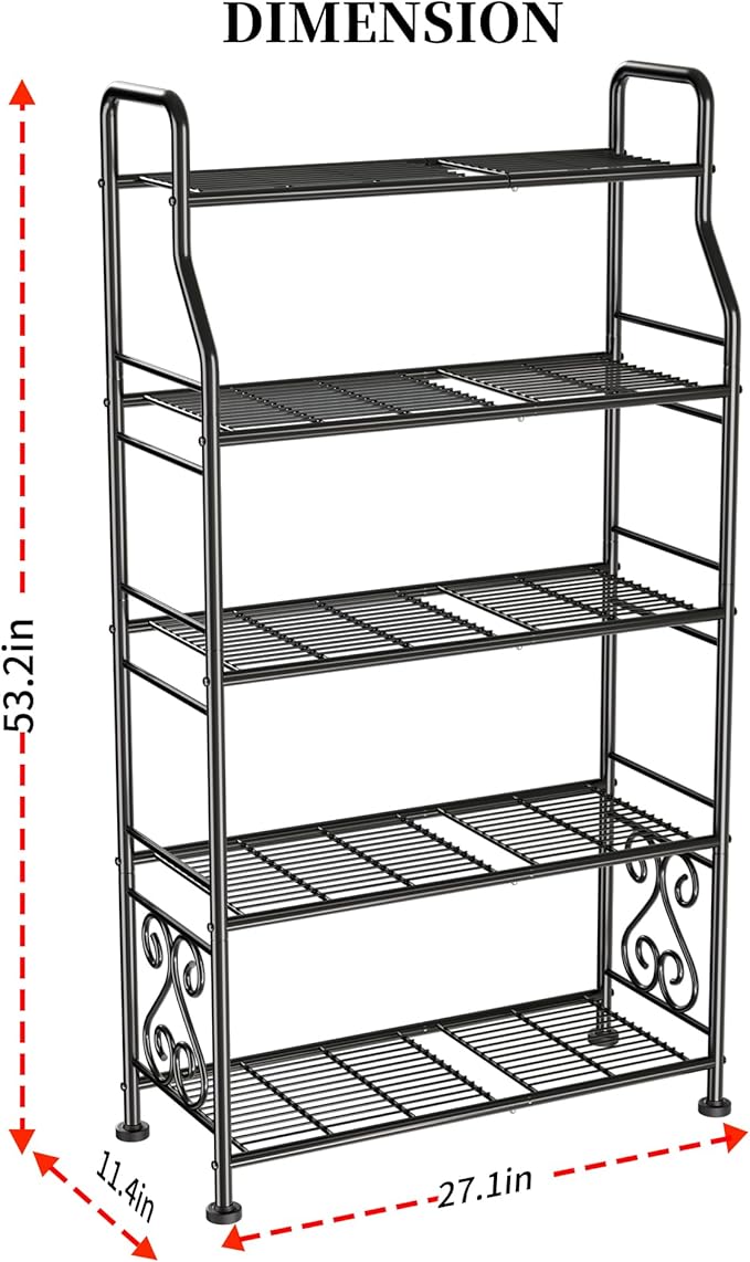 GIOTORENT Plant Stand Outdoor Indoor 5 Tier Metal Waterproof - 53.2" Plant Shelf for Patio, Balcony, Living Room, Large Capacity Tiered Plant Rack, Black GIOTORENT